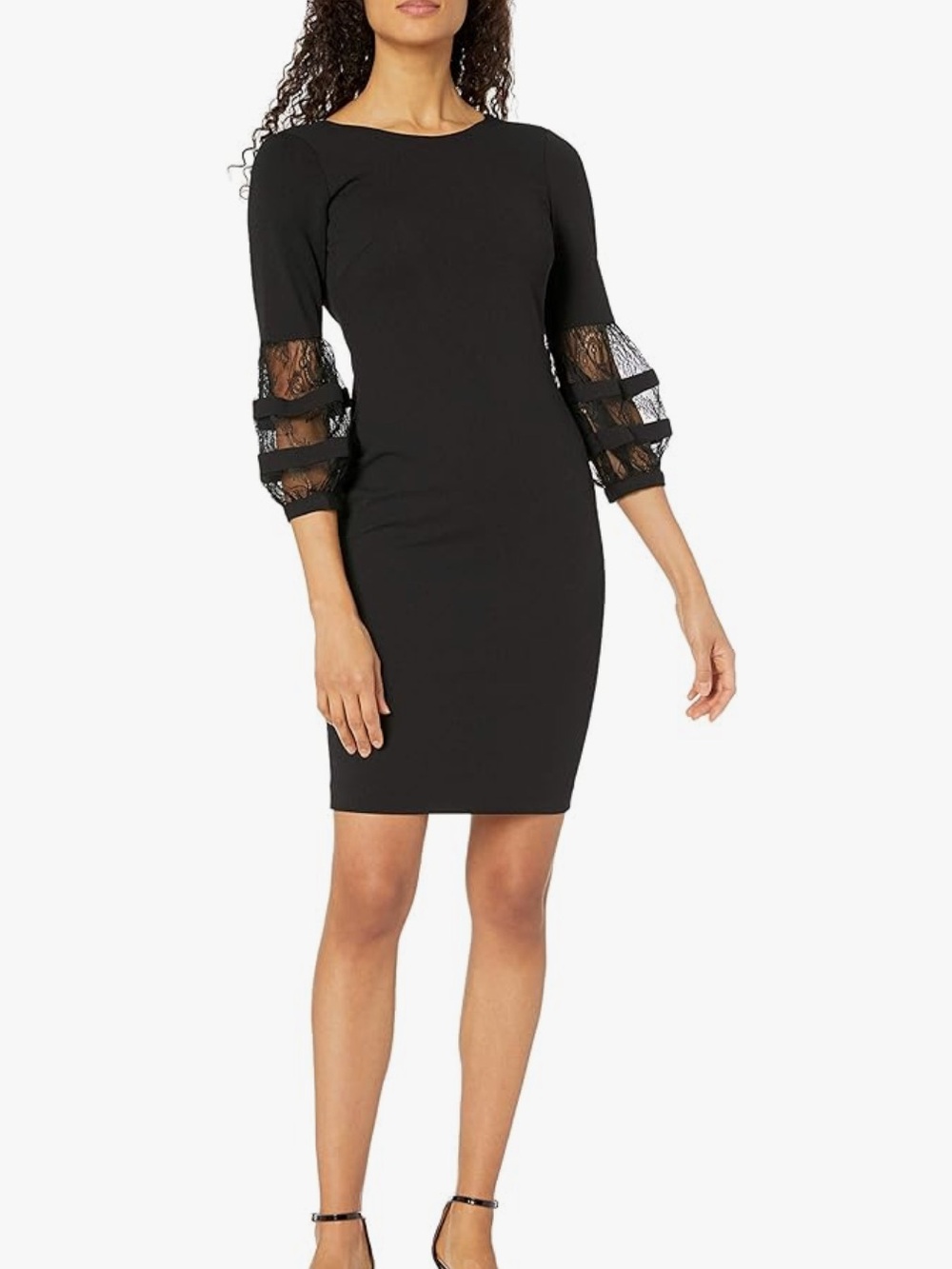 Calvin Klein Black Dress with Lace Detailed Sleeves NWT